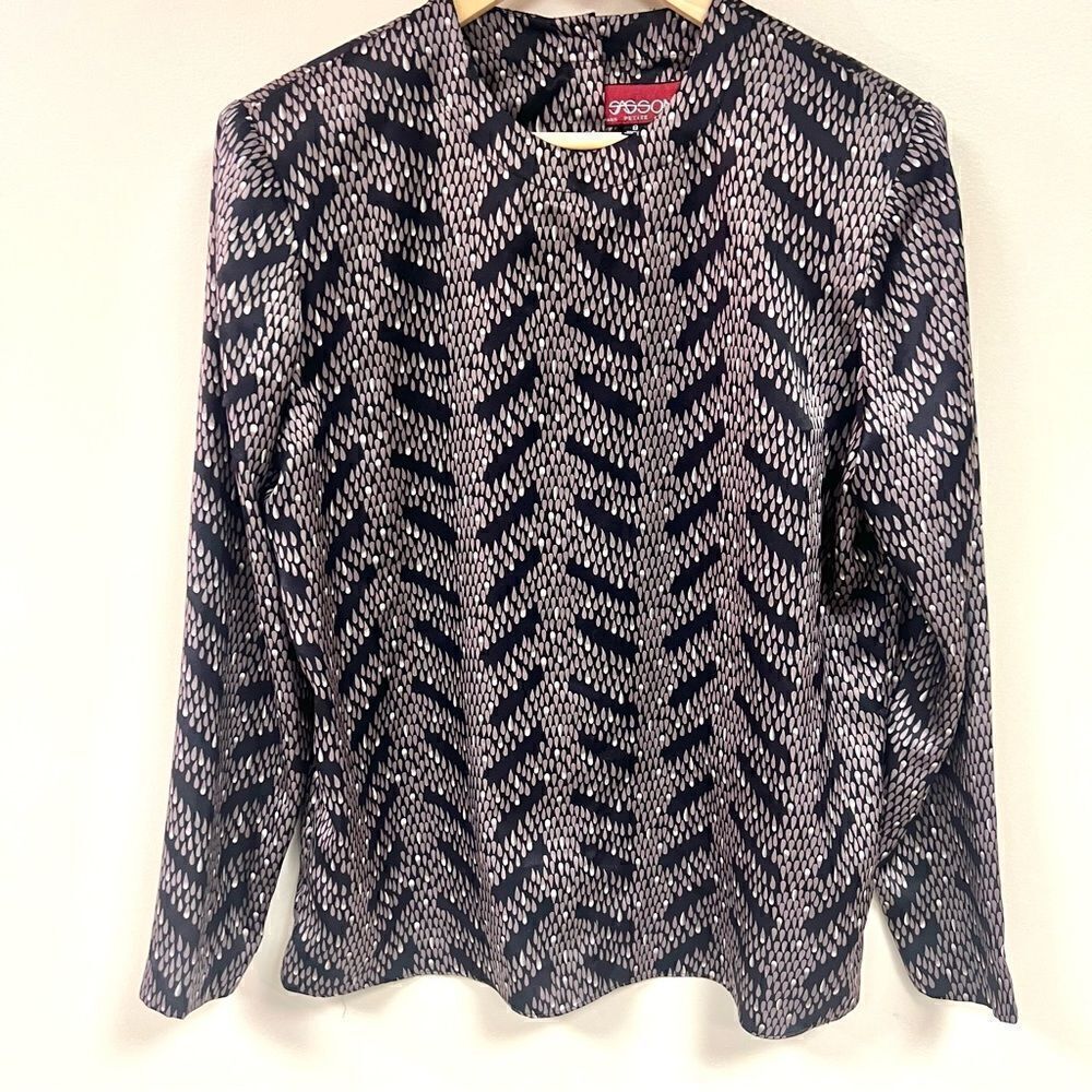 Sassoon vintage teardrop print silky long sleeve top 8